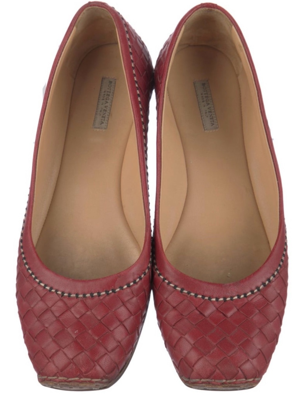 Bottega Veneta Red Woven Leather Ballet Flats
